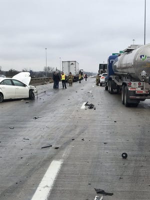 One person died in a crash on I-270 southbound near the ramp to U.S. 33 eastbound on the city’s Southeast Side around 10:40 a.m. Tuesday. [Photo provided by Columbus police]