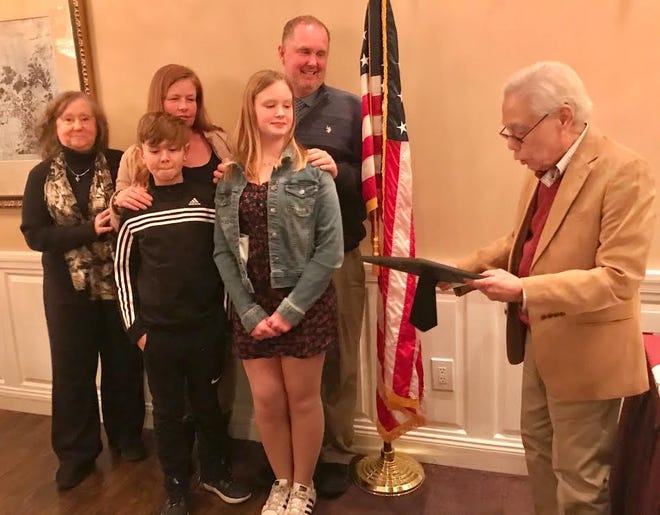 Darby Laurence, of Hulmeville, an eighth-grader attending Maple Point Middle School, was presented an award by the Rotary Club of Shady Brook as Student of the Month for December 2019. [CONTRIBUTED]