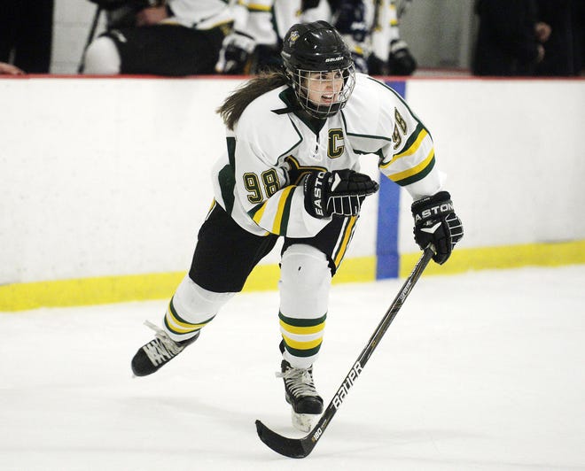 Blackhawk's Abby Schaefer became the first female captain of a PIHL team during her senior year in the 2018-19 season. The PIHL recently announced it will start a girls league this May. [Sally Maxson/BCT Staff]