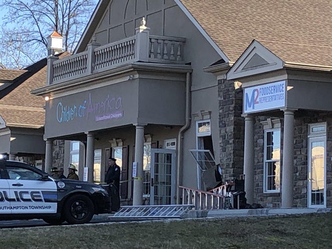 A car crashed into the Children of America child care center in Upper Southampton Thursday, injuring four children, one of them seriously, police said. [CHRISTOPHER DORNBLASER / STAFF PHOTOJOURNALIST]
