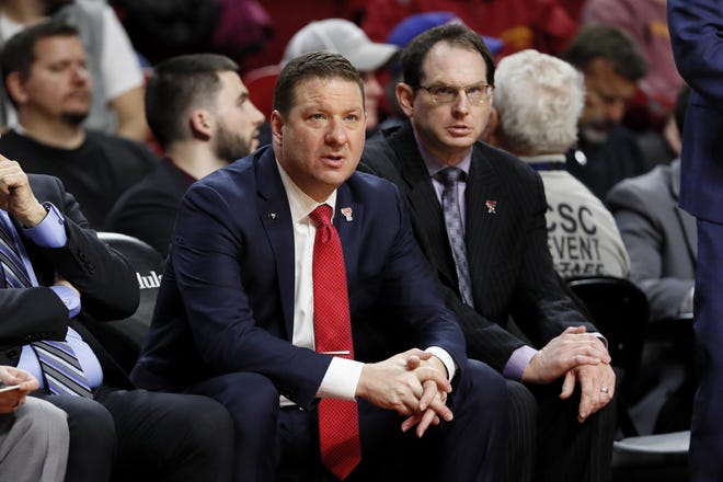Texas Tech head coach Chris Beard watches from the bench during the second half of a Big 12 Conference game against Iowa State at Hilton Coliseum in Ames, Iowa. The Red Raiders claimed a 30-point win over the Cylones before suffering a 65-61 loss to Oklahoma on Tuesday night. [AP Photo/Charlie Neibergall]