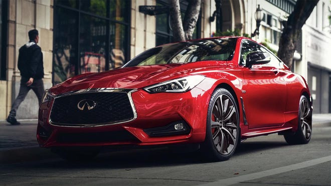 The engine on the 2020 Infiniti Q60 is a 3.0-liter V6, twin turbochargers with 400 horsepower and 350 pound-feet of torque. [Infiniti]