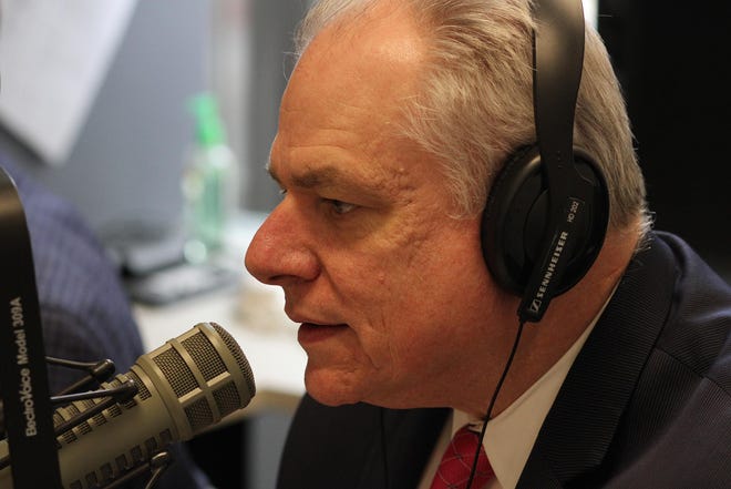 Vice President and Editorial Pages Editor Edward Achorn in The Journal’s recording studio in 2019.