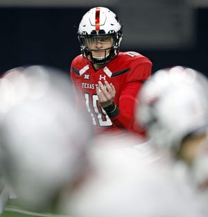 Texas Tech quarterback Alan Bowman (10) has 10 career starts over two injury-shortened seasons. The Red Raiders begin spring practice Tuesday with the sophomore from Grapevine trying to reclaim the job again. [Brad Tollefson/A-J Media]