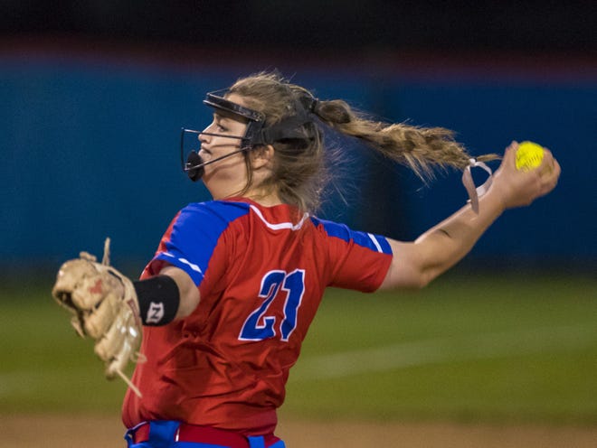 Leander pitcher Lauren Tetreault went 3-0 with 24 strikeouts as the Lions won the Tuck Memorial Tournament last weekend. Tetreault helped pace the offense with three home runs and two doubles. [JOHN GUTIERREZ/FOR STATESMAN]