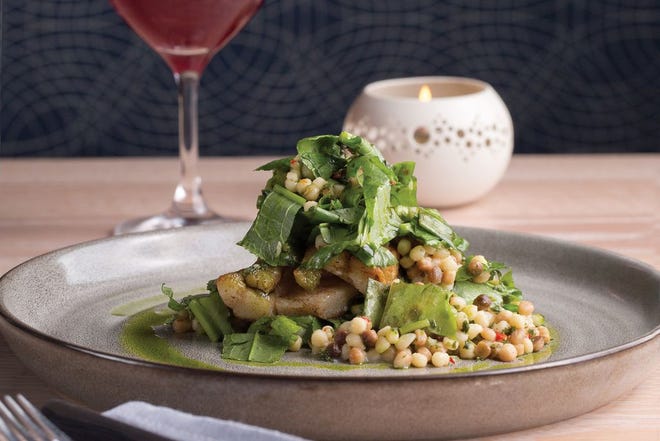 Grilled skate with the Beet Drink & Be Merry cocktail