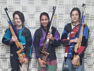 Junior Olympics hopefuls, from the left, Melissa Benson of Portsmouth, and Middletown residents Sydnee Head and Alona Melnichenko. [NEWPORT RIFLE CLUB PHOTO]