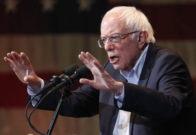 Democratic presidential candidate Sen. Bernie Sanders speaks at a campaign rally Saturday, Feb. 1, 2020, in Cedar Rapids, Iowa. He will host a rally in Rockford on Tuesday, March 10, 2020. [JOHN LOCHER/THE ASSOCIATED PRESS]