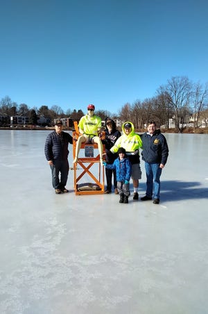 Rocky was placed on the ice at Rockwell Pond a little after 1:30 p.m. on Wednesday, Feb. 19. [SUBMITTED PHOTO]