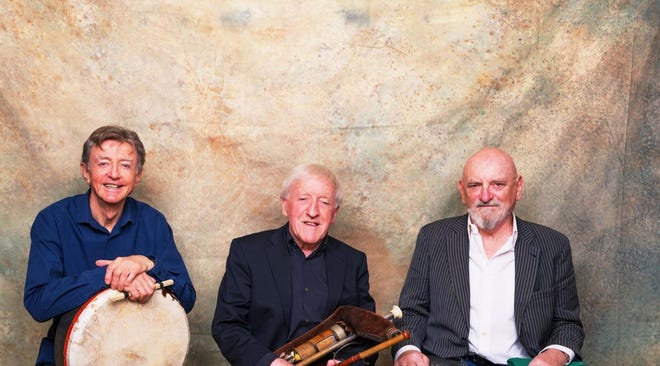 Kevin Conneff, Paddy Moloney, Matt Malloy are part of the Irish ensemble, the Chieftains. [Celebrity Series of Boston]