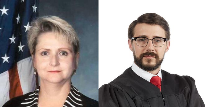 Incumbent Reva Towslee Corbett (left) defeated a challenge by Charles Carver in the 335th Judicial District Court race in the Republican primary Tuesday night.