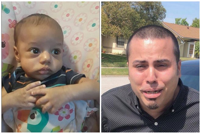 Emmanuelle Vazquez, right, was indicted by a grand jury on Wednesday on charges of first-degree felony murder and aggravated child abuse of his three-month-old son Julius.