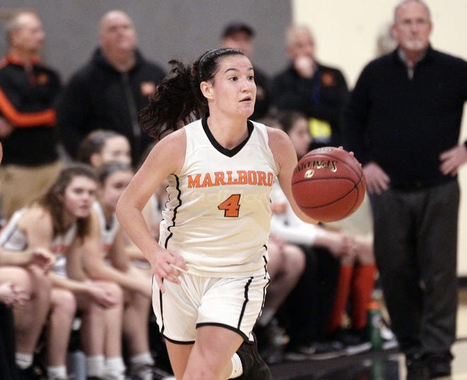 Marlborough senior Lucy Cappadona leads the top-seeded Panthers against No. 2 Medway in the Division 2 Central semifinal at Worcester State University. [Daily News and Wicked Local File Photo/Marshall Wolff]