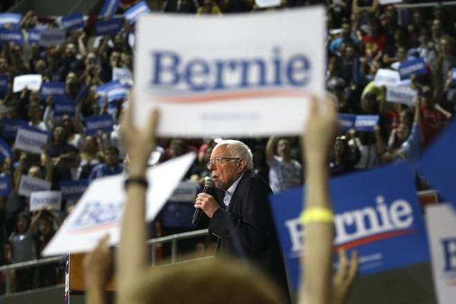 Democratic presidential candidate Sen. Bernie Sanders, I-Vt., speaks at a campaign rally Thursday, March 5, 2020, in Phoenix. (AP Photo/Ross D. Franklin)