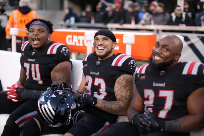 Justin Stockton (23) of the New York Guardians smiles during the XFL game Feb. 9 against the Tampa Bay Vipers at MetLife Stadium on in East Rutherford, New Jersey. [Courtesy of the XFL]
