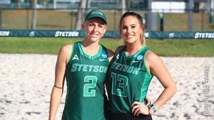 Stetson seniors Sunniva Helland-Hansen, left, and Carly Perales earned a national beach volleyball honor this week. [Stetson Athletics]