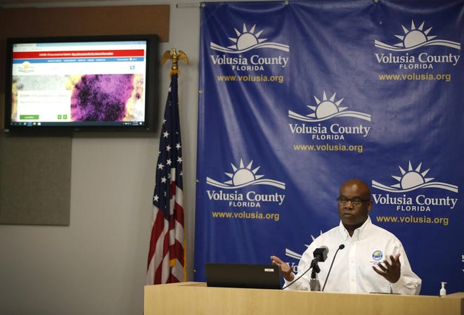 During a press conference Friday night, Daytona Beach Mayor Derrick Henry said the city is going to revoke permits for events for 100 people or more, effective Saturday morning, to try to discourage those in town for Bike Week and others from congregating in large groups as part of the effort to stop the spread of the coronavirus. [News-Journal/Nigel Cook]