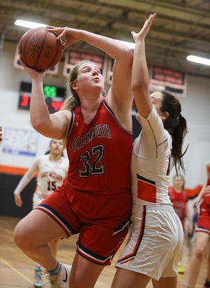 Gabby Schenck closed her high school career with an 18-point, 22-rebound effort against West Warwick on Thursday night. On Friday, the Rhode Island Interscholastic League announced its remaining championships will be canceled. [LOUIS WALKER III PHOTO]