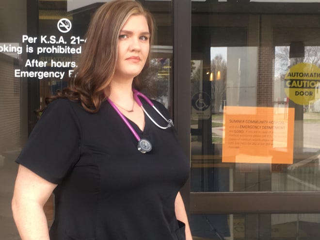 Sumner Community Hospital nurse Clarissa Taton says staff received no warning from ownership of the Wellington medical facility before its abrupt closure on Thursday. [Jeff Guy/Wellington Daily News]