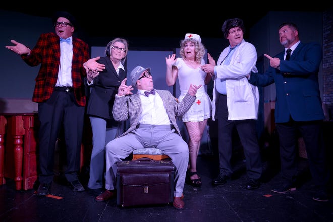 The cast of StageCrafters Productions’ presentation of Neil Simon’s “The Sunshine Boys” rehearse at the High Desert Center for the Arts in Victorville on Tuesday, March 10, 2020. [JAMES QUIGG FOR THE DAILY PRESS]