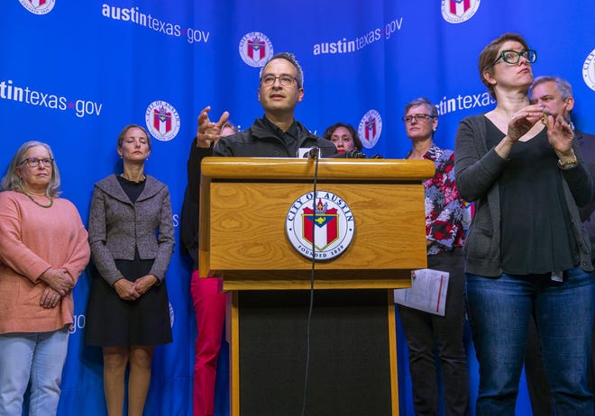 Dr. Mark Escott, Austin Public Health Interim Health Authority, provided an update to the community about COVID-19 during a press conference at Austin City Hall on Thursday, March 6, 2020. [RICARDO B. BRAZZIELL/AMERICAN-STATESMAN]