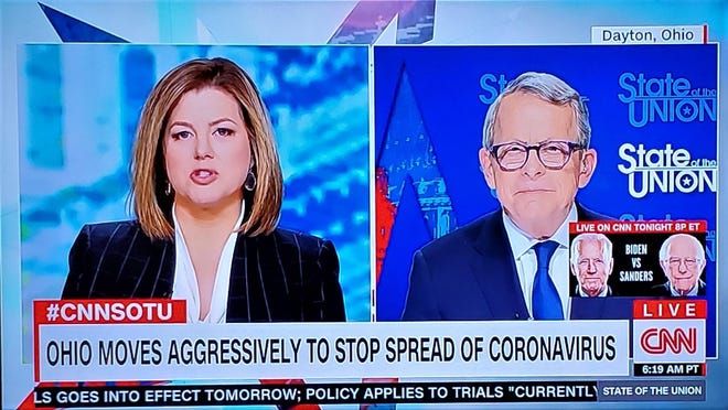 Gov. Mike DeWine is questioned by Brianna Keilar about Ohio’s coronavirus response in an appearance Sunday morning on CNN’s “State of the Union.” [Randy Ludlow/Dispatch]