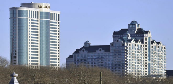 In this Nov. 11, 2010 file photo, buildings of the Foxwoods Resorts Casino rise over the landscape in Ledyard, Conn. [AP File Photo/Jessica Hill]