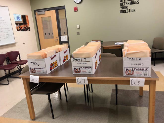 Fall River Public Schools handed out work-from-home packets to students March 16 ahead of a three-week statewide closure of all schools. [Fall River Public Schools]