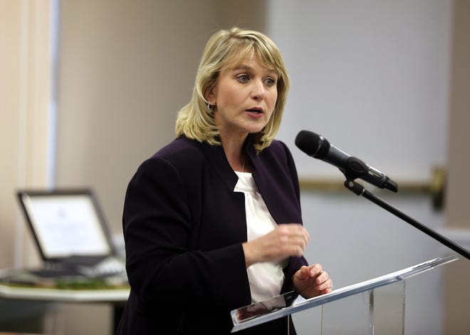 Tiffany Carr, President and CEO of the Florida Coalition Against Domestic Violence (FCADV) speaks to group of the American Association of University Women in Lake Wales in 2013 in this Ledger file photo. [The Ledger]