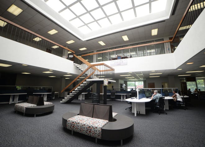 The library at Lenoir Community College has a new look and feel for the upcoming semester, complete with a new contemporary layout, study rooms and soft music playing in the background. Photo by Zach Frailey / The Free Press