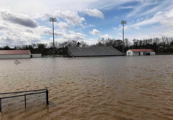 Flooding on Friday, March 20, 2020 at White Field in Newark.