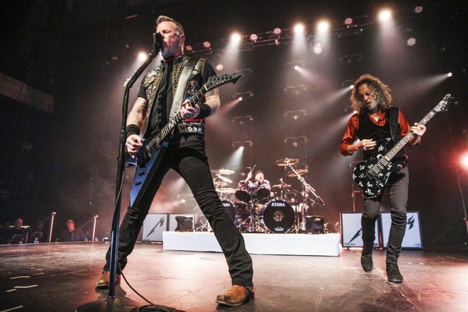 Metallica, shown performing in December 2016, was planned to headline the Welcome to Rockville music festival at the Daytona International Speedway May 8-10, which has now been canceled. [The Associated Press/File]