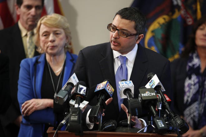 Dr. Nirav Shah, director of the Maine Center for Disease Control and Prevention, speaks at a news conference at the State House in Augusta, Maine, after it was announced that one person has tested positive for coronavirus in Maine, Thursday, March 12, 2020. [AP Photo/Robert F. Bukaty, file]