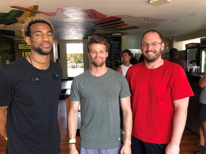 From left, Mykael Thompson and Dalton Burkhard, of Dodge City, and Bryce Ackerman, of Spearville, at the hostel in Lima, Peru, where they’ve been confined since the country closed its borders March 16 because of the novel coronavirus. The men, in Peru together on spring break, can’t leave the building and aren’t sure when they might get a flight home. [Courtesy photo]