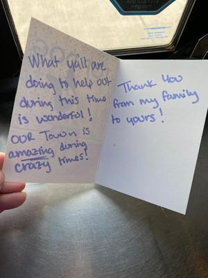 A customer left Tiffant Jablonsky and her team a thank you card after picking up groceries at Crave South, 11814 Indiana Ave. [Photo provided by Jablonsky]