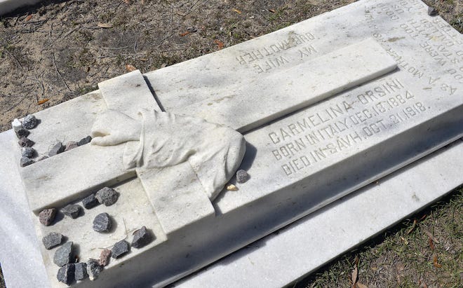 Buried in Bonaventure Cemetery, Carmelina Orsini died of the 1918 influenza pandemic. [Steve Bisson/savannahnow.com]