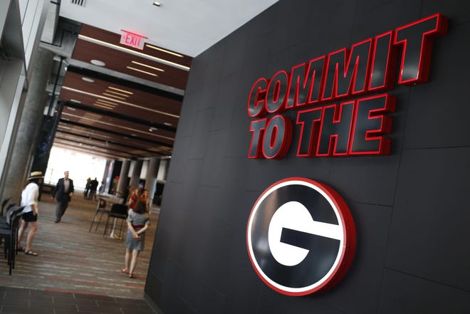 Supporters and donors check out the recruit lounge inside the West End Zone at Sanford Stadium in Athens prior to the 2018 season. [JOSHUA L. JONES/ATHENS BANNER-HERALD FILE PHOTO]