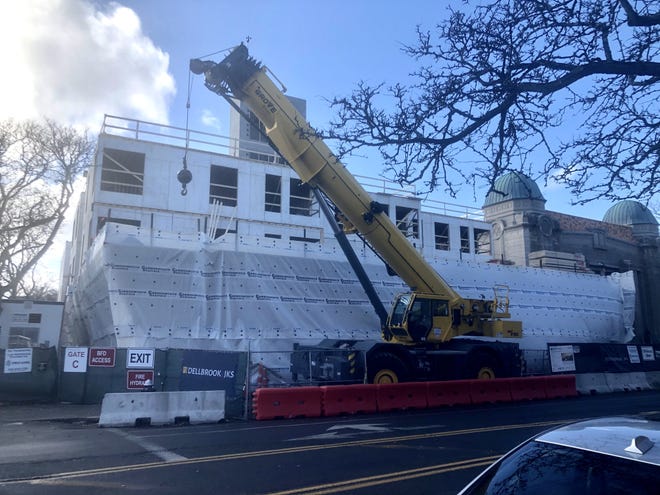 A construction site on Harvard Street in Brookline, the future home of an affordable senior housing development. [Wicked Local File Photo/Abby Patkin]