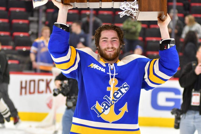 Max Humitz is pictured in this file photo. Humitz received the Lake Superior State hockey Most Valuable Player, Most Valuable Forward and Soo Blueliners Awards for the 2019-20 season. [Courtesy photo]