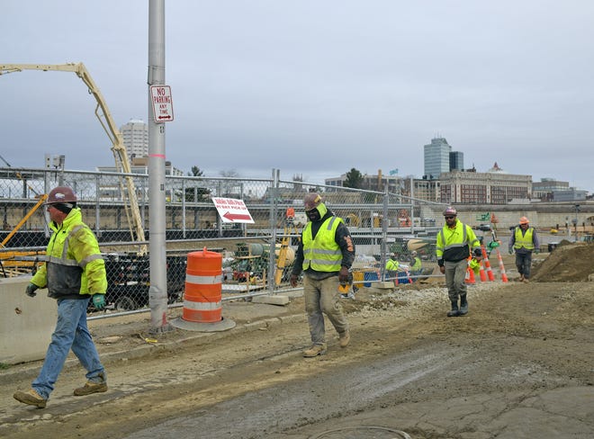 Workers at the Polar Park construction site, shown Thursday morning, are wrapping up for a bit. [T&G Staff/Christine Peterson]