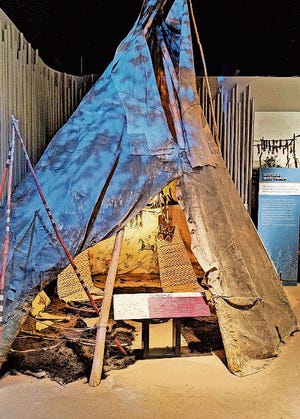 A buffalo hide tipi on display at Frontier Texas. [CR RAE]