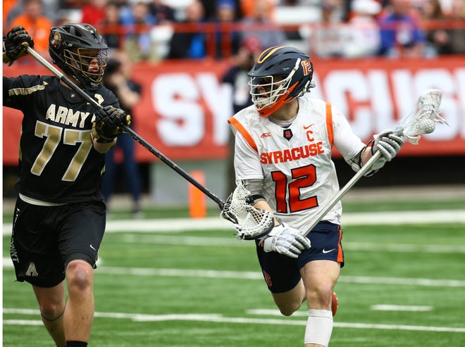 Victor graduate Jamie Trimboli (12) was averaging 3.4 goals a game for the Syracuse men. [Provided by Syracuse University]