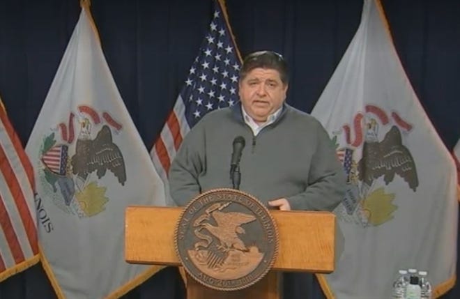 Gov. JB Pritzker announced 73 more deaths from COVID-19 Tuesday at a news conference in Chicago. [BlueroomStream]