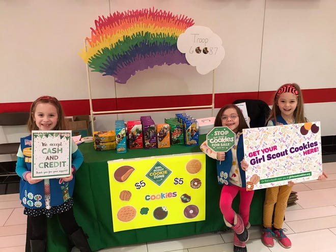 Girl Scouts Troop 60087 of Utica sold cookies at Sangertown Square in late February, but are now relying on online sales due to the coronavirus global pandemic. [SUBMITTED PHOTO]
