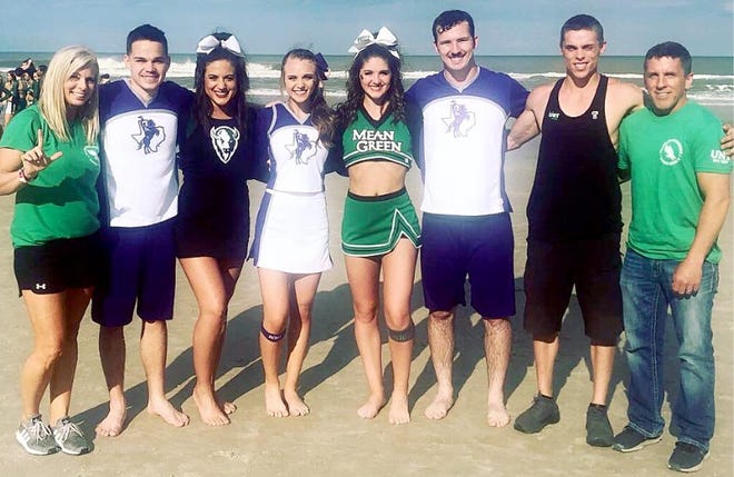 A Daytona Beach reunion of SEAL athletes included (from left) Kristin Wade, Kylar Mercer, Libby Underwood, Kaity Boese, Faith Wade (Cheerleader at University of North Texas), Mason Reichenau, Tim Wade and Robert Wade [Photo contributed]
