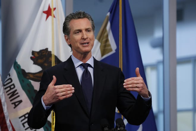 California Gov. Gavin Newsom announced the state saw its first daily decrease in intensive care hospitalizations during the coronavirus outbreak, during his daily news briefing Thursday at the Governor's Office of Emergency Services in Rancho Cordova. [RICH PEDRONCELLI/THE ASSOCIATED PRESS POOL]
