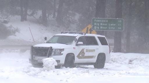 San Bernardino County officials announced on Thursday that the local mountains are closed to snow play includings roadside areas, closed ski resorts and all other locations. [PHOTO COURTESY OF SAN BERNARDINO COUNTY]