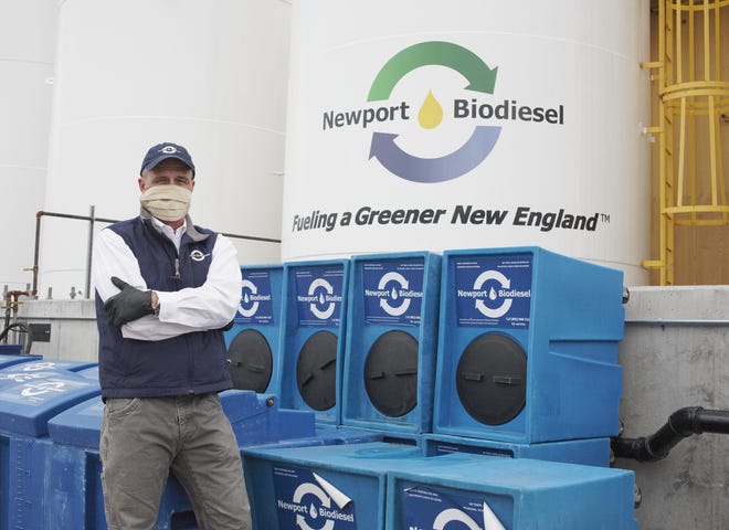 Blake A. Banky of Newport Biodiesel stands in front of tanks on Friday. Newport Biodiesel with be providing the Edward King House with matching gift certificates for seniors in need.(Peter Silvia Photo)
