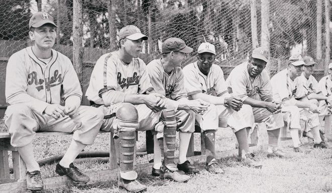 Jackie Robinson (fifth from left) and the rest of his Royals teammates played at Kelly Field in 1946 before Robinson would go on to break the color barrier. [Photo provided]