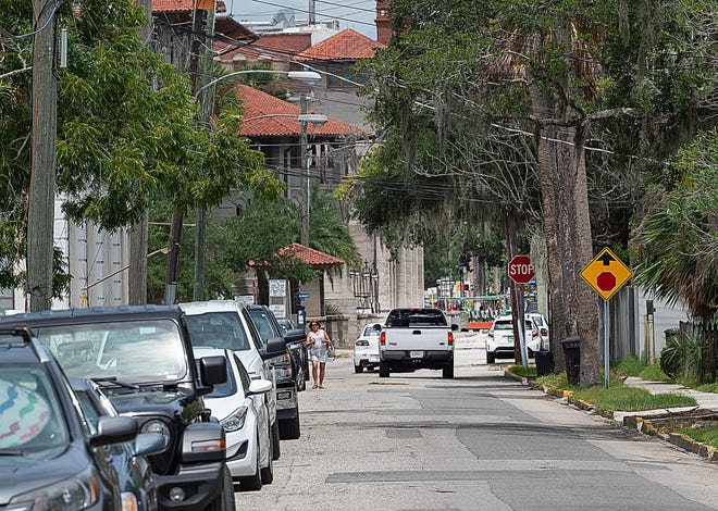 Vehicles line Cordova Street in St. Augustine. [PETER WILLOTT/THE RECORD]